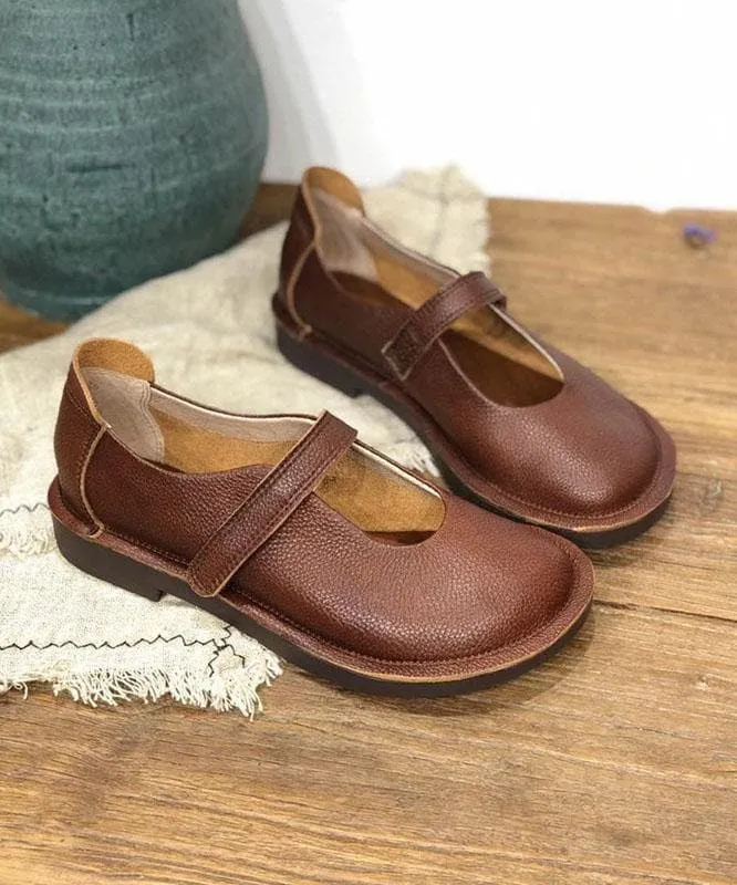 Fashion Chocolate Buckle Strap Loafers For Women Cowhide Leather