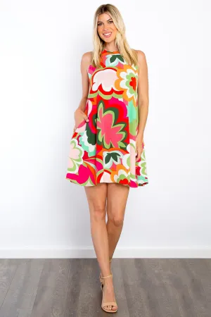 Full Size Floral Sleeveless Mini Dress with Pockets- Be Stage