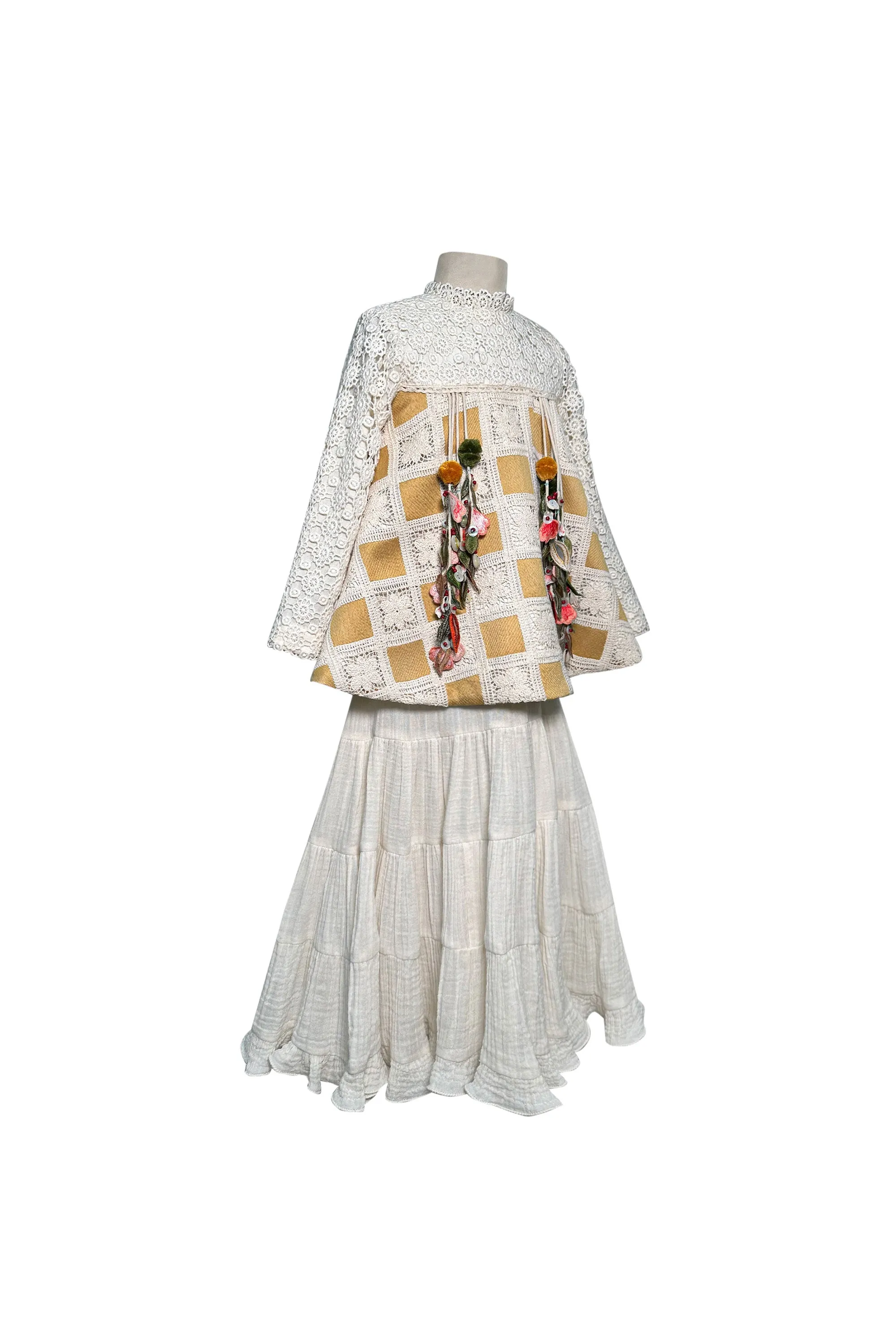 Full Sleeves Crochet Top with Cotton Lehenga
