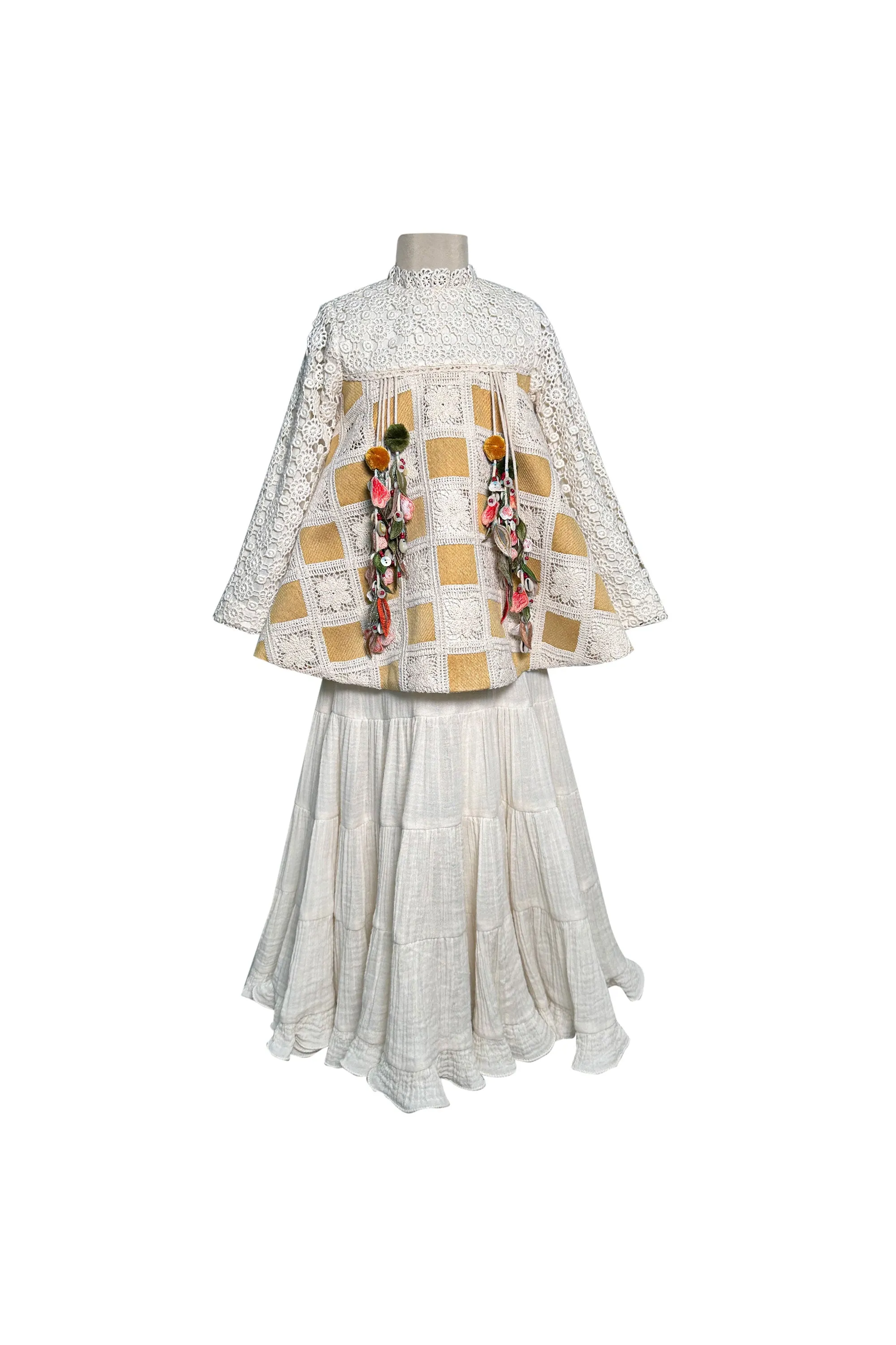 Full Sleeves Crochet Top with Cotton Lehenga