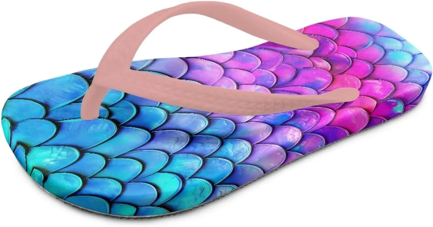 Girls Flip Flops Sandals Beauty Mermaid Print Water Park Summer Beach Swim Pool Shoes for Kids