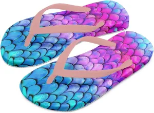 Girls Flip Flops Sandals Beauty Mermaid Print Water Park Summer Beach Swim Pool Shoes for Kids