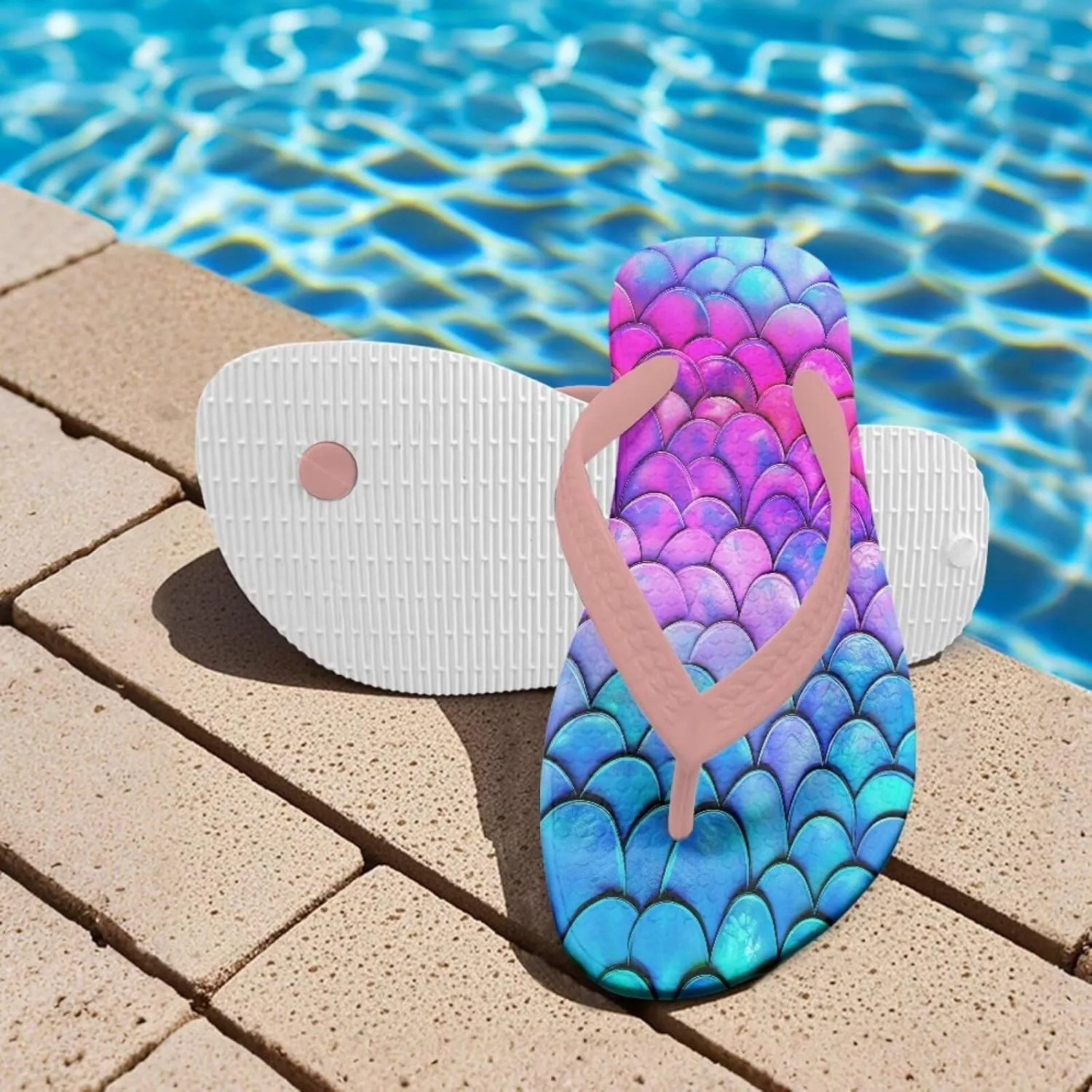 Girls Flip Flops Sandals Beauty Mermaid Print Water Park Summer Beach Swim Pool Shoes for Kids
