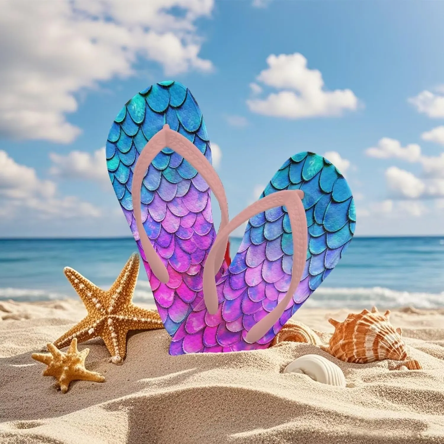 Girls Flip Flops Sandals Beauty Mermaid Print Water Park Summer Beach Swim Pool Shoes for Kids