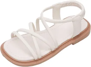Girls Open Toe Sandals Summer Flat Dress Shoes Fashion Casual Beach Holiday Shoes (Toddler/Little Kid/Big Kids) (Beige, 3 Big Kids)