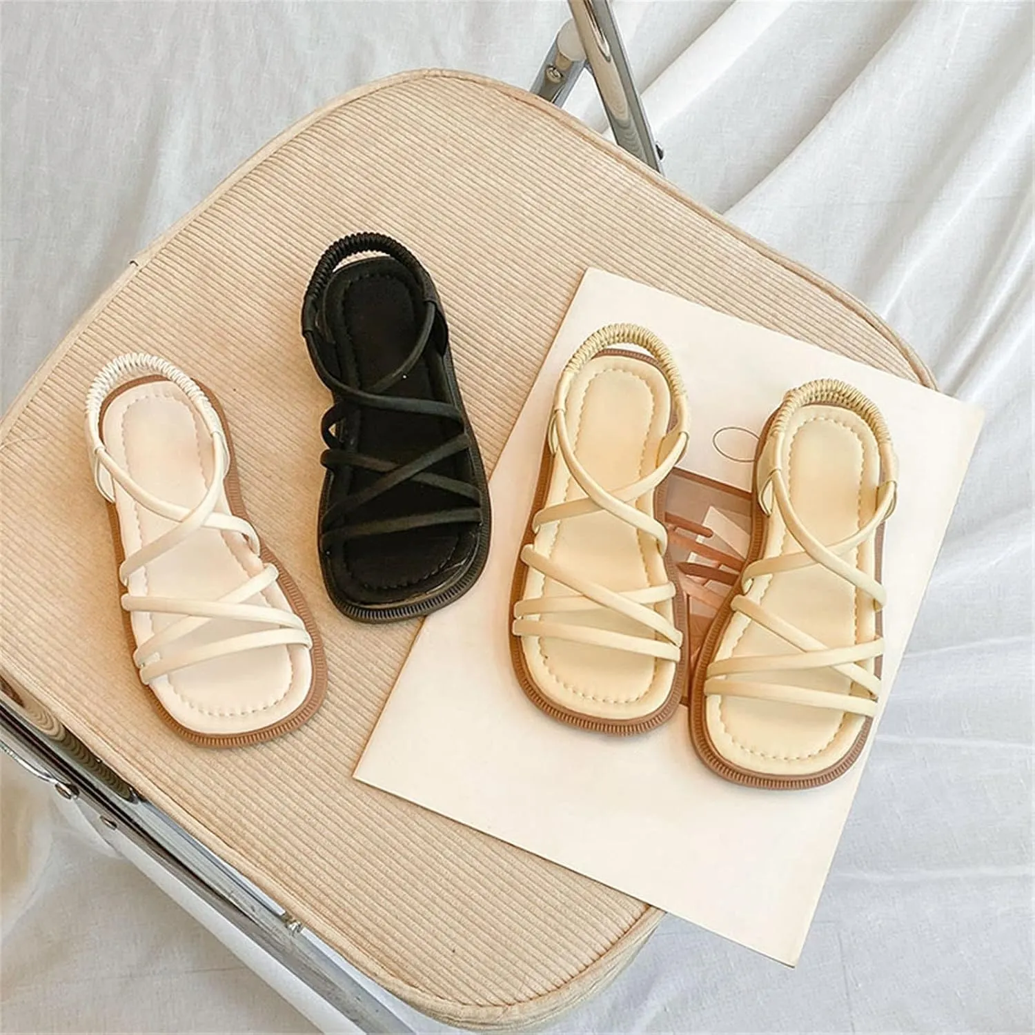 Girls Open Toe Sandals Summer Flat Dress Shoes Fashion Casual Beach Holiday Shoes (Toddler/Little Kid/Big Kids) (Beige, 3 Big Kids)
