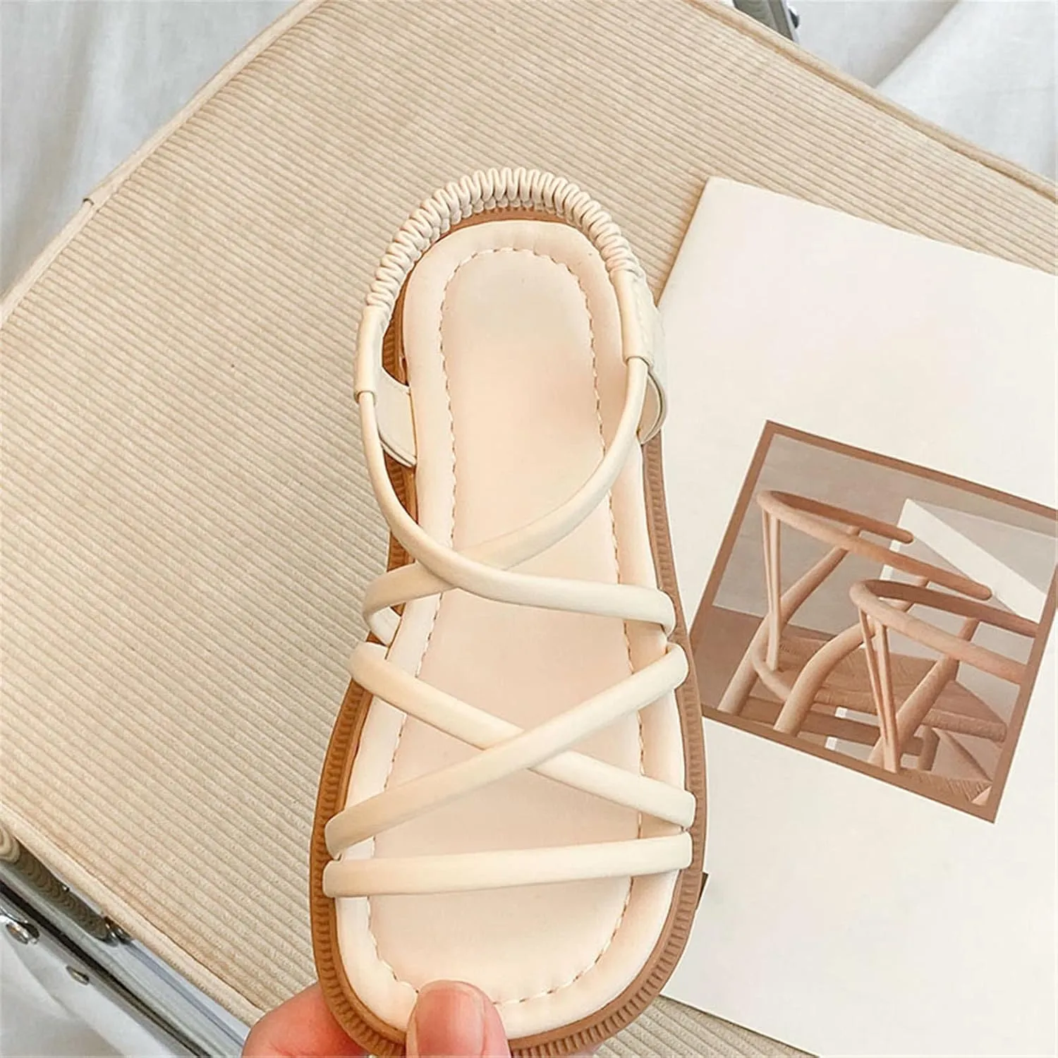 Girls Open Toe Sandals Summer Flat Dress Shoes Fashion Casual Beach Holiday Shoes (Toddler/Little Kid/Big Kids) (Beige, 3 Big Kids)