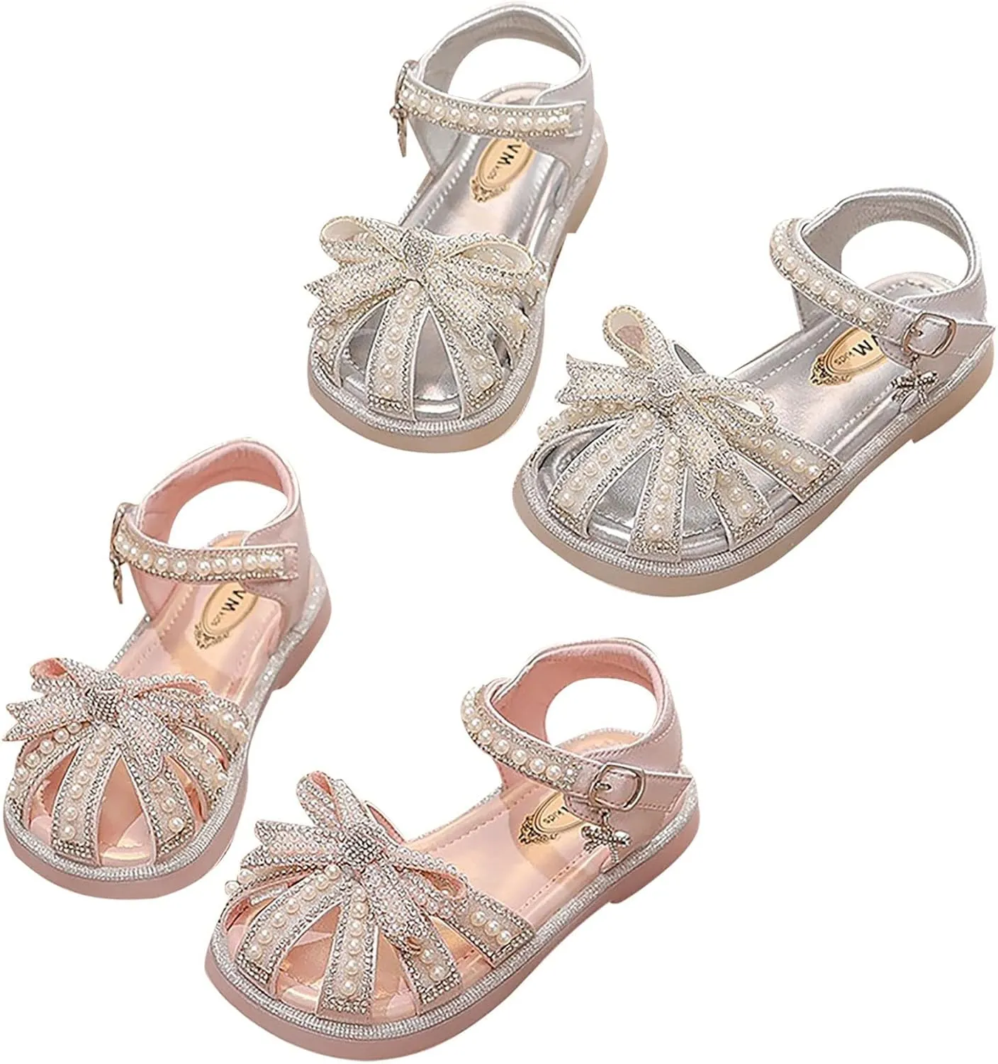Girls Sandals Leather Soft Closed Toe Cute Flat Dress Sandals Strappy Summer Shoes Toddler/Little Kid/Big Kid (Silver, 3 Big Kids)