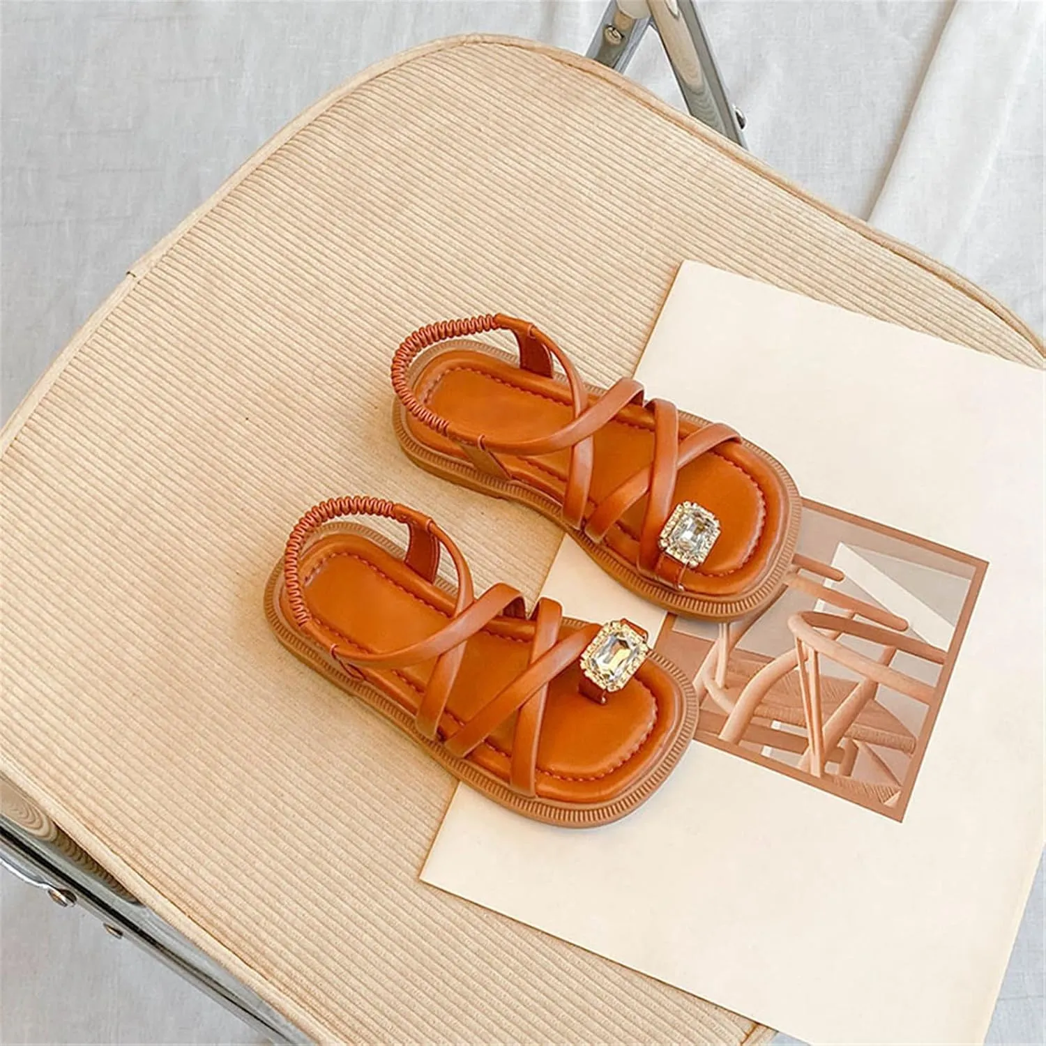 Girls Sandals Open Toe Cute No Heels Dress Sandals Strappy Design Summer Shoes Toddler/Little Kid/Big Kid Sandals