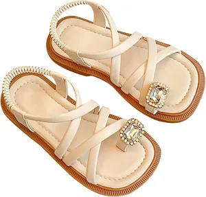 Girls Sandals Open Toe Cute No Heels Dress Sandals Strappy Summer Beach Shoes Toddler/Little Toddler Sandals