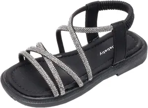 Girls Sandals Open Toe Mesh Rhinestones Design Sandals Flat Sandals Summer Dress Shoes Casual Girls Wedges Size