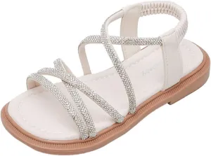 Girls Sandals Open Toe Mesh Rhinestones Design Sandals Flat Sandals Summer Dress Shoes Casual Girls Wedges Size