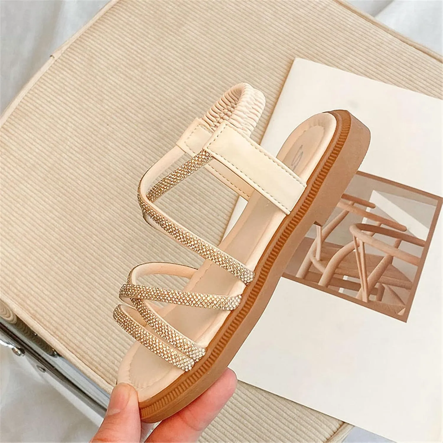 Girls Sandals Open Toe Mesh Rhinestones Design Sandals Flat Sandals Summer Dress Shoes Casual Girls Wedges Size