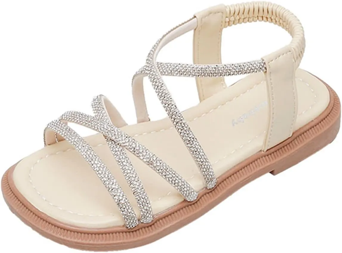 Girls Sandals Open Toe Mesh Rhinestones Design Sandals Flat Sandals Summer Dress Shoes Casual Girls Wedges Size