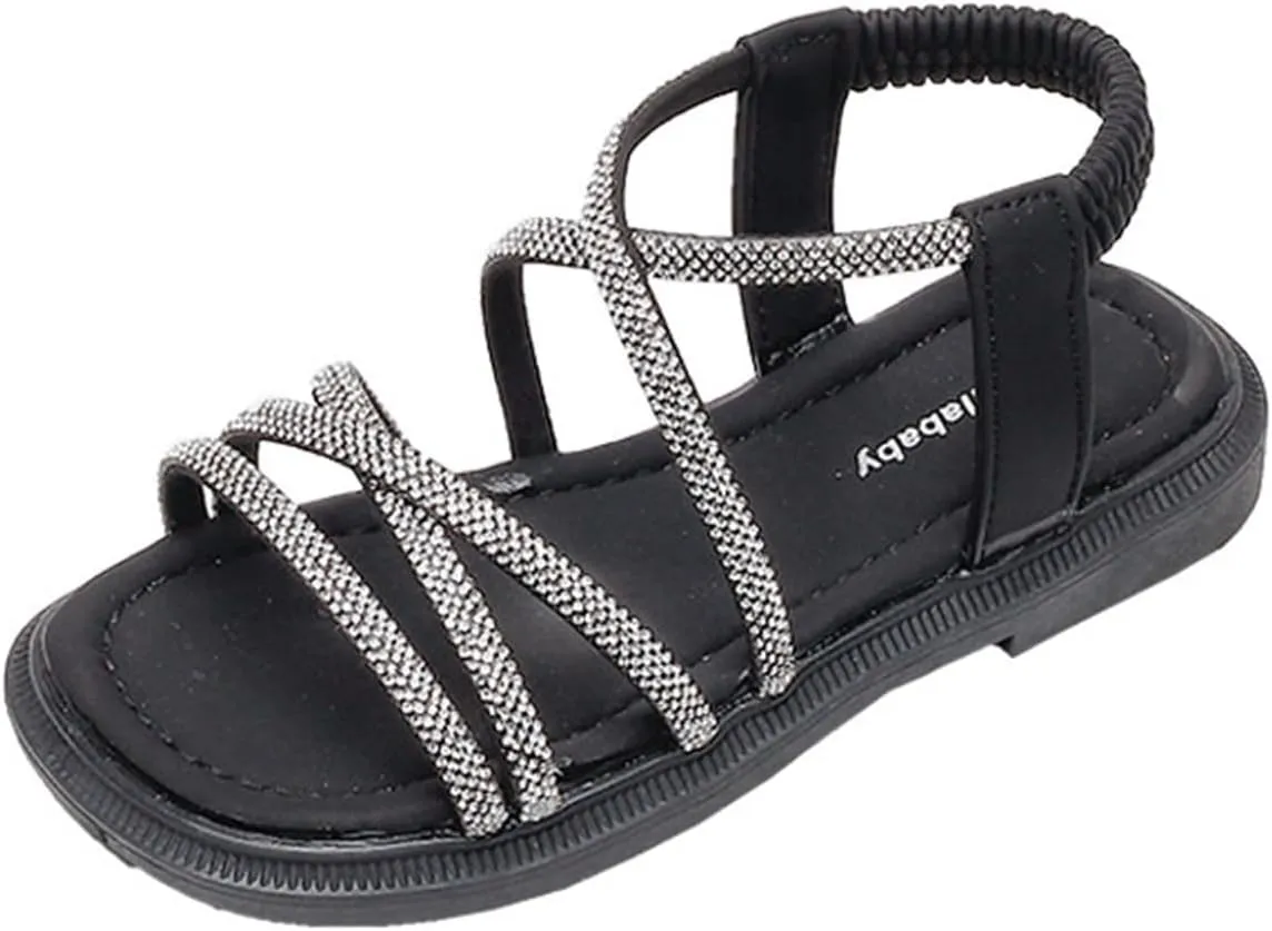 Girls Sandals Open Toe Mesh Rhinestones Design Sandals Flat Sandals Summer Dress Shoes Casual Girls Wedges Size
