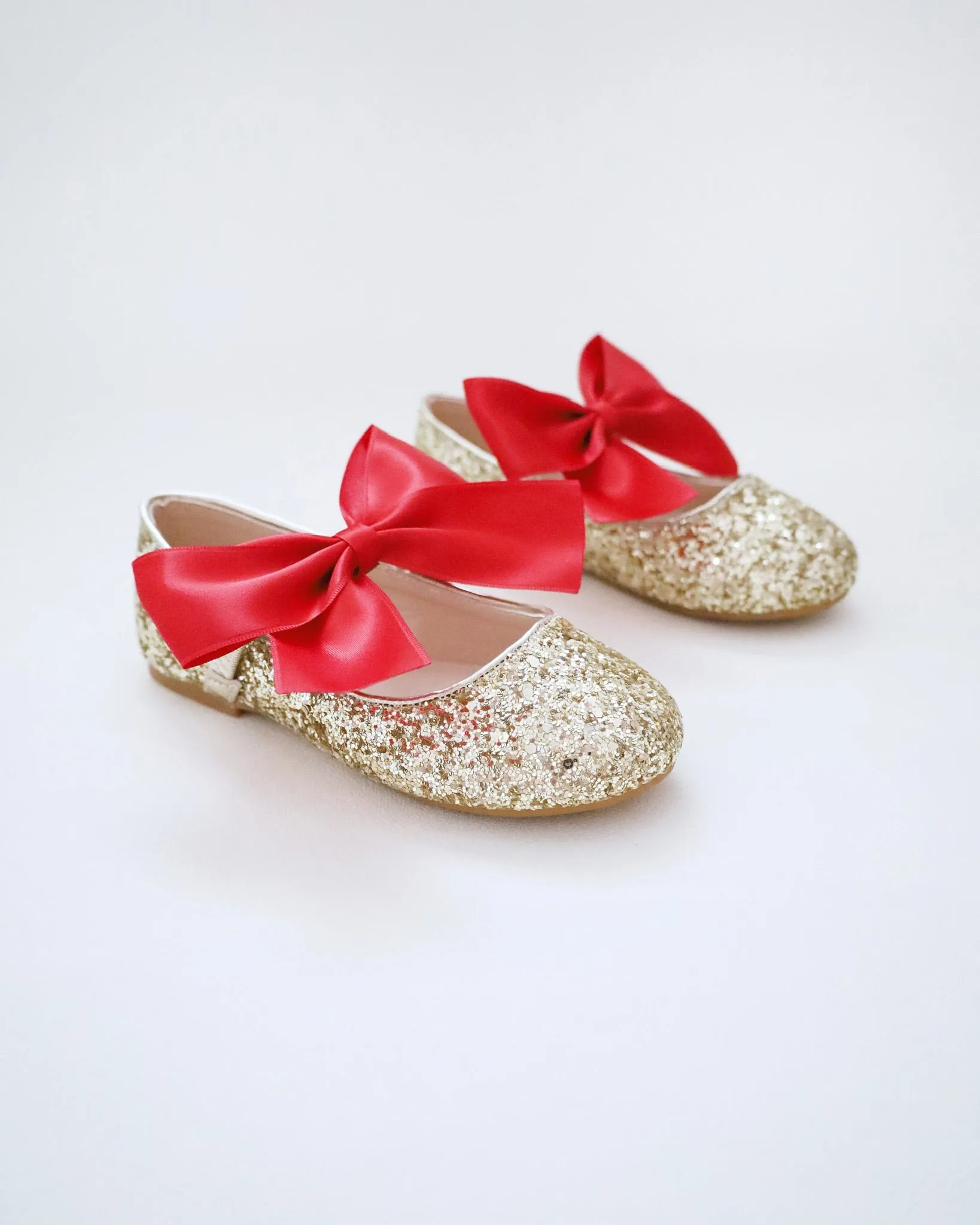 Gold Rock Glitter Mary Jane with Red or Royal Blue Satin Bow