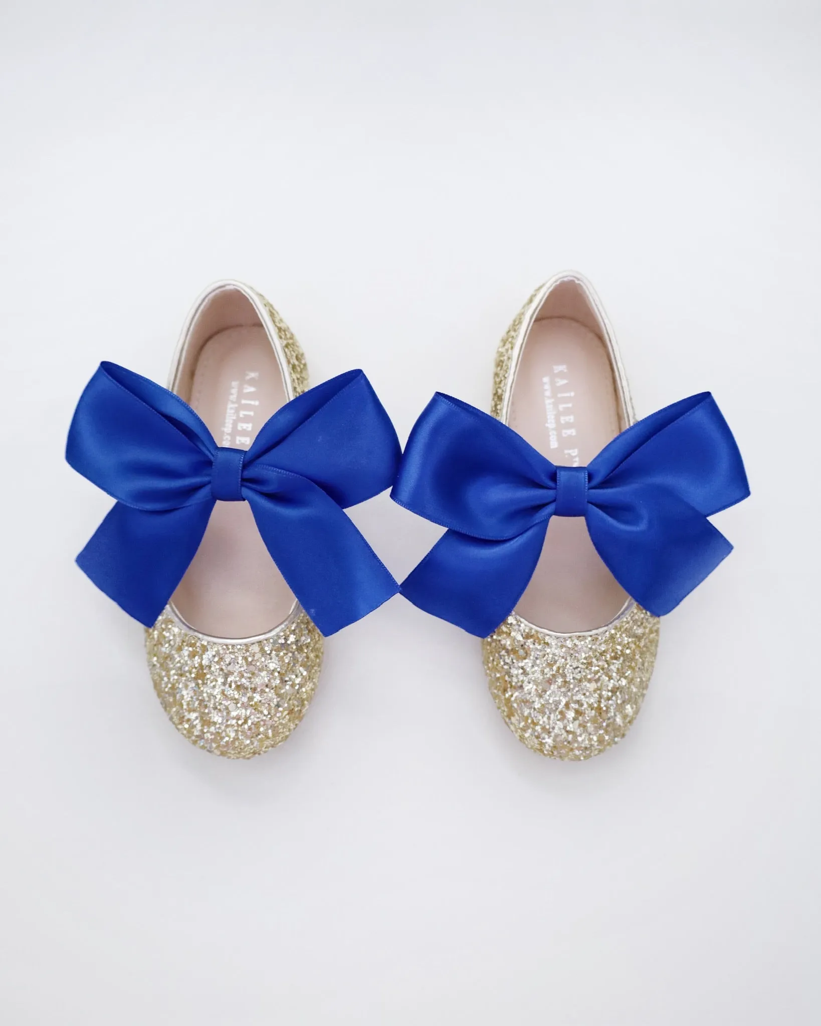 Gold Rock Glitter Mary Jane with Red or Royal Blue Satin Bow