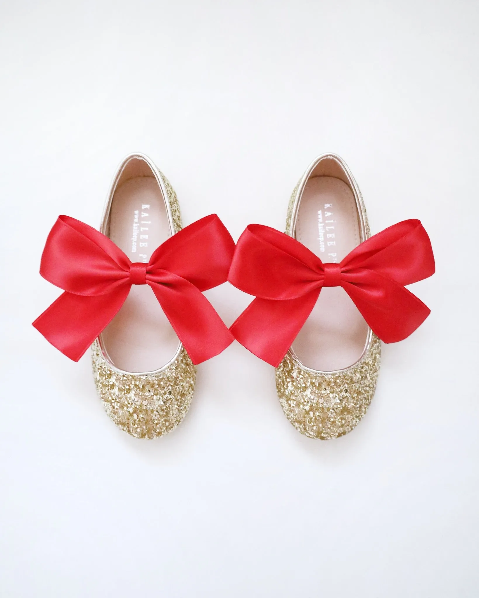 Gold Rock Glitter Mary Jane with Red or Royal Blue Satin Bow