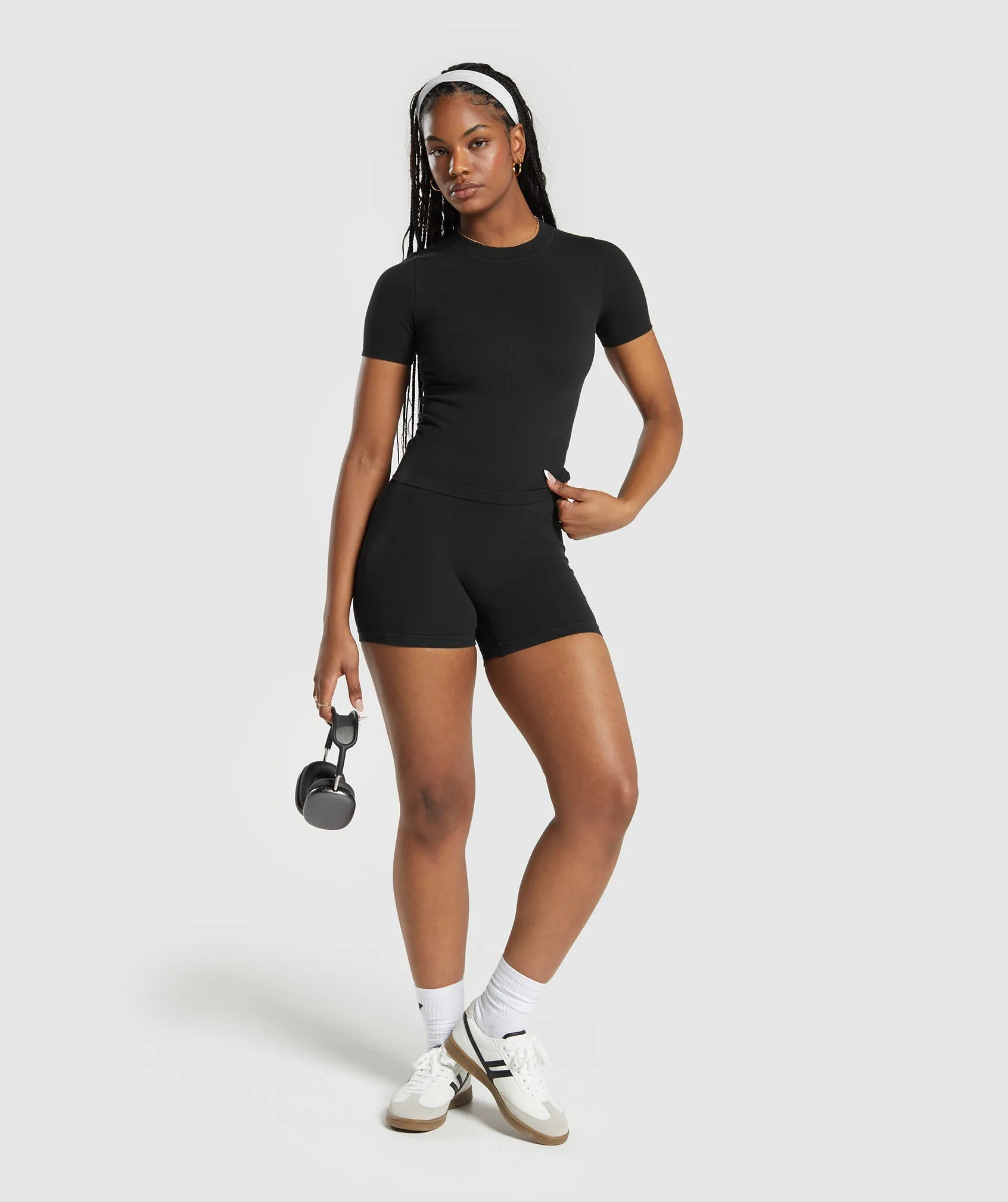 Gymshark Ribbed Cotton Seamless T-Shirt - Black