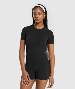 Gymshark Ribbed Cotton Seamless T-Shirt - Black