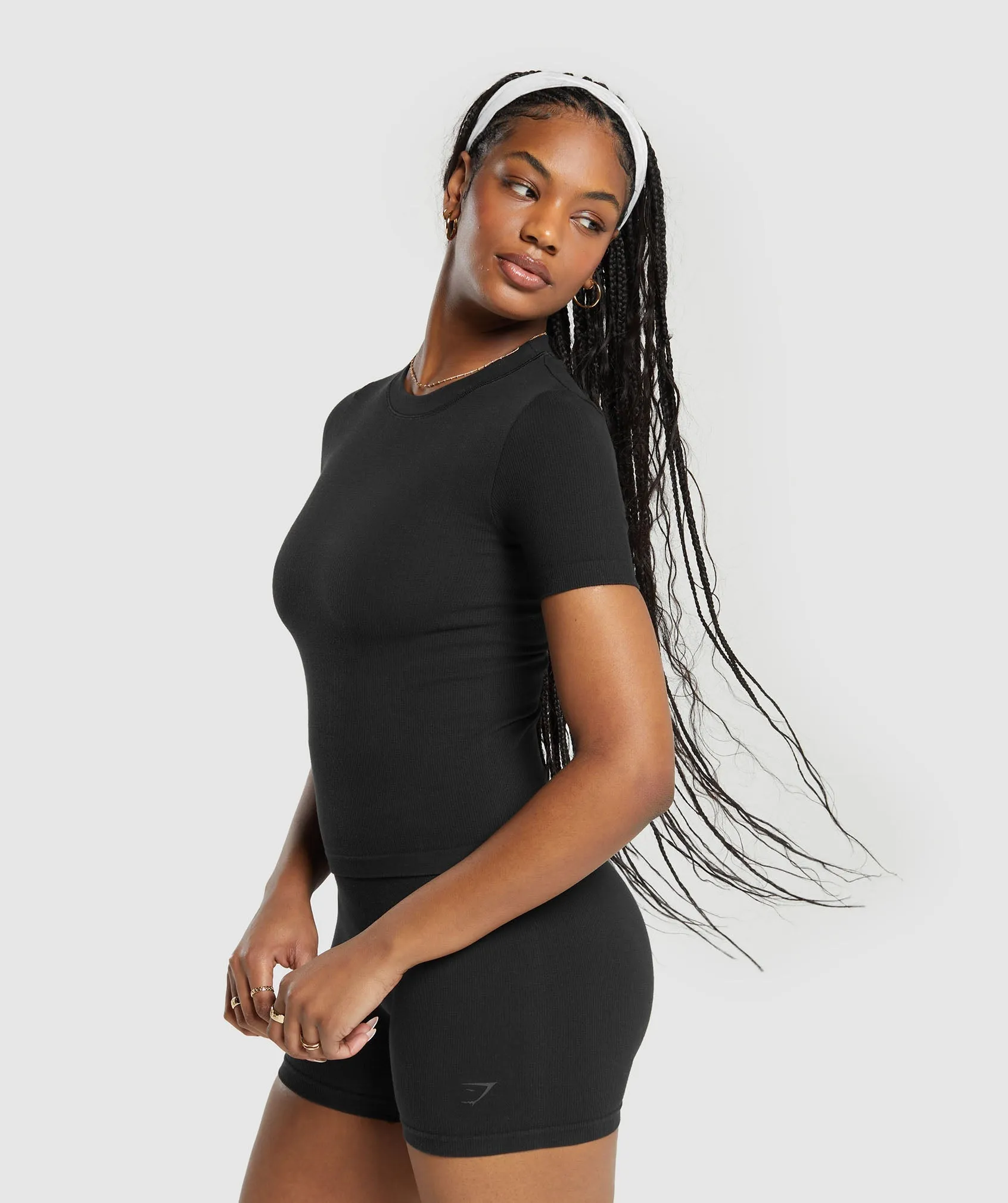 Gymshark Ribbed Cotton Seamless T-Shirt - Black