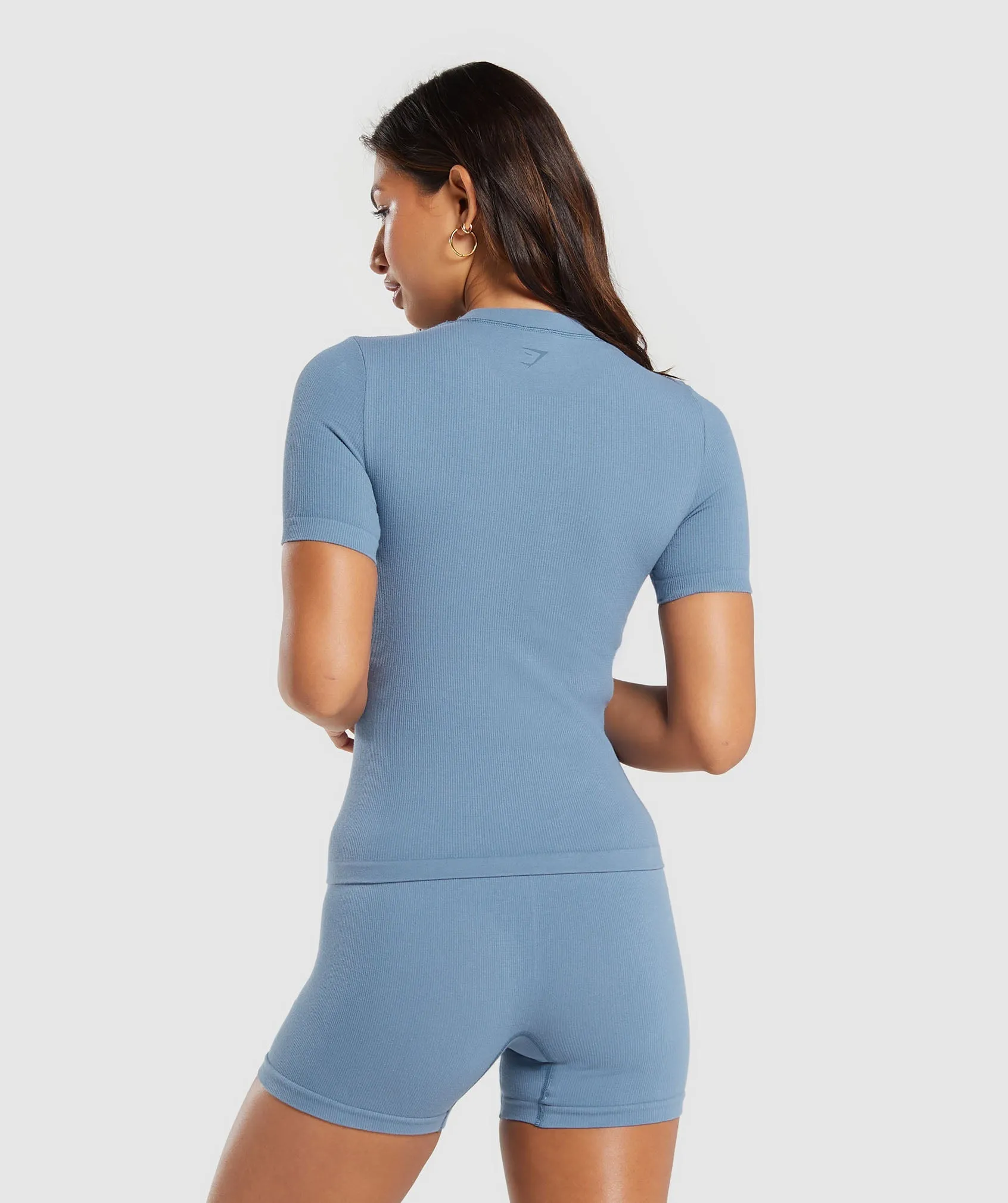 Gymshark Ribbed Cotton Seamless T-Shirt - Faded Blue