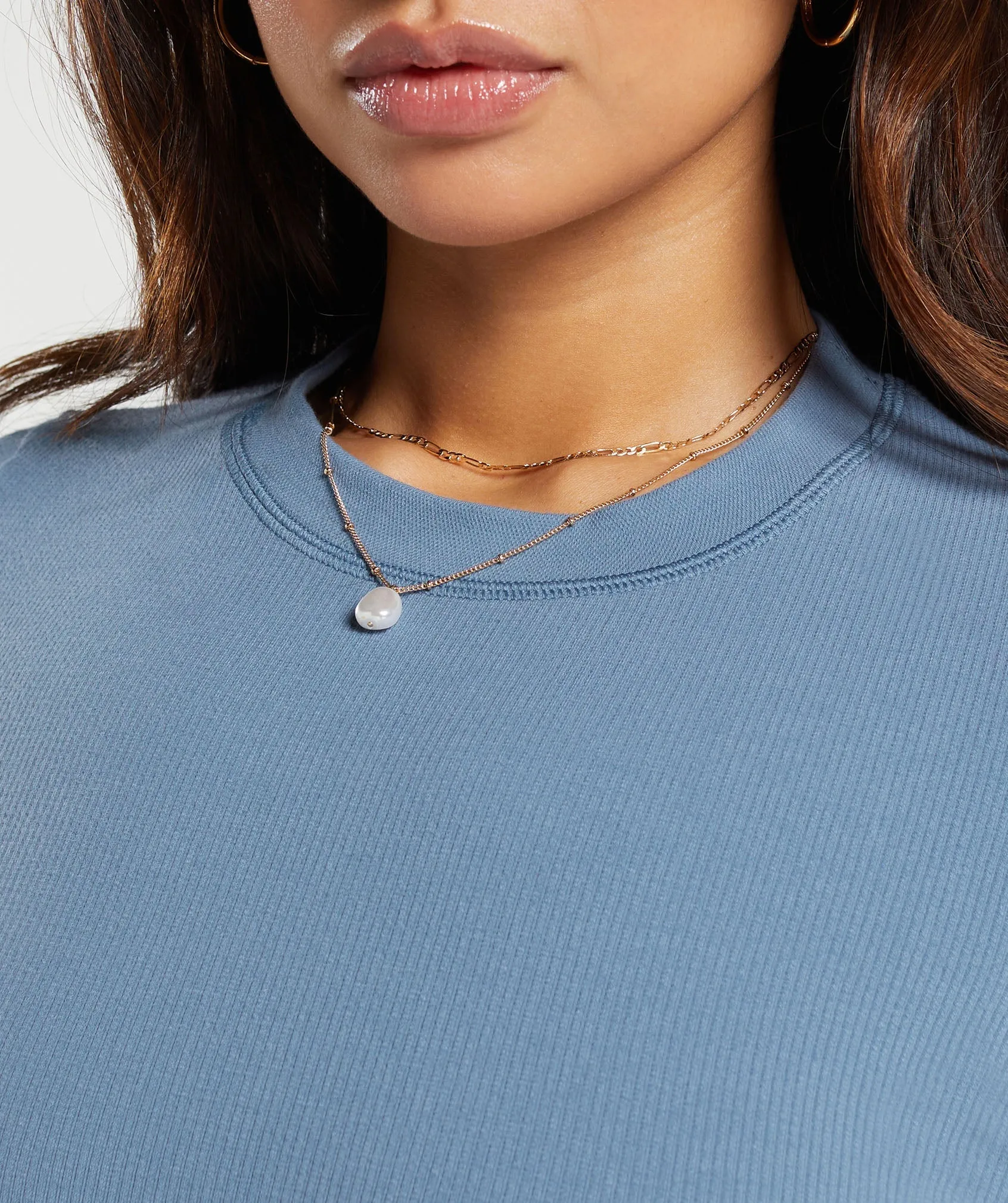 Gymshark Ribbed Cotton Seamless T-Shirt - Faded Blue