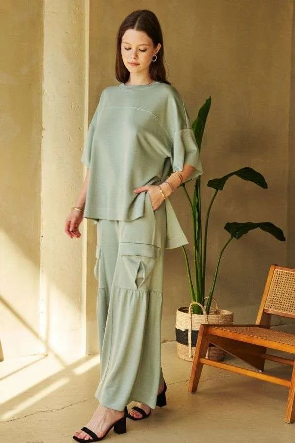 Hazel Blues® |  Davi & Dani Drawstring Ruched Detail Wide Leg Pants