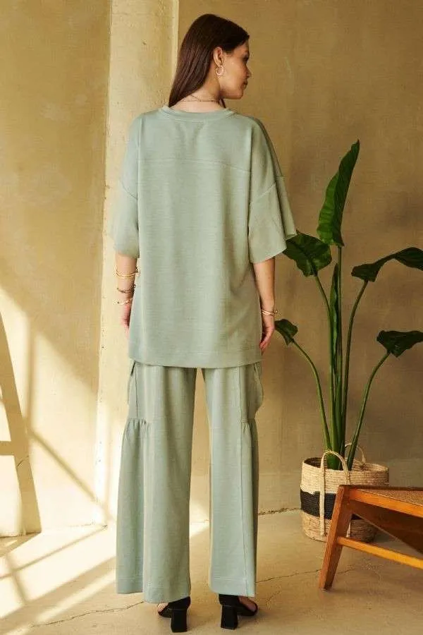 Hazel Blues® |  Davi & Dani Drawstring Ruched Detail Wide Leg Pants