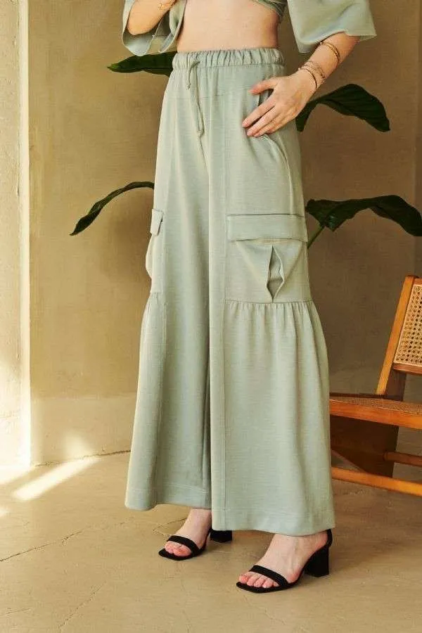 Hazel Blues® |  Davi & Dani Drawstring Ruched Detail Wide Leg Pants