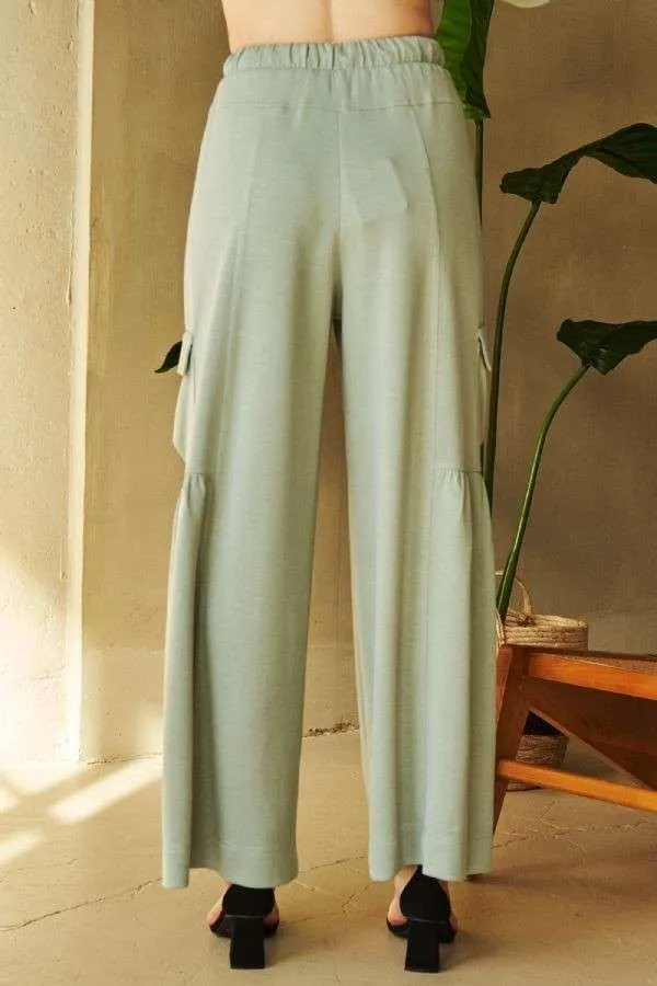 Hazel Blues® |  Davi & Dani Drawstring Ruched Detail Wide Leg Pants