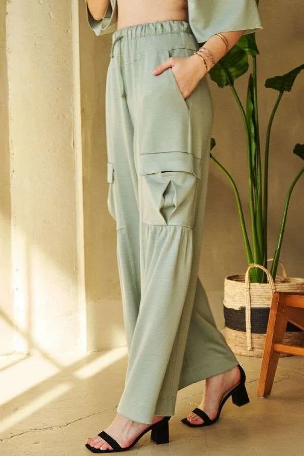 Hazel Blues® |  Davi & Dani Drawstring Ruched Detail Wide Leg Pants