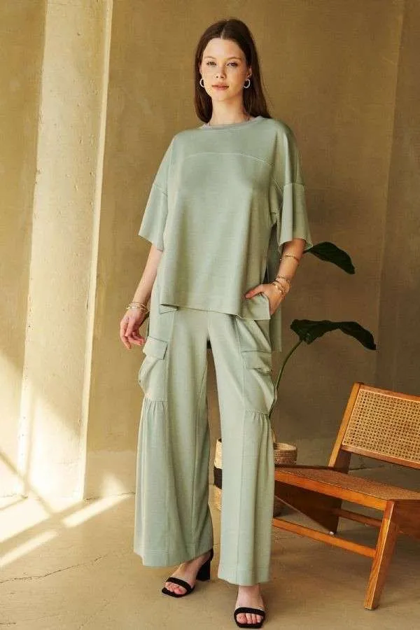 Hazel Blues® |  Davi & Dani Drawstring Ruched Detail Wide Leg Pants