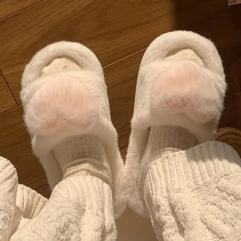 Heart Plush Slide Slippers