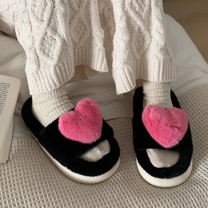 Heart Plush Slide Slippers