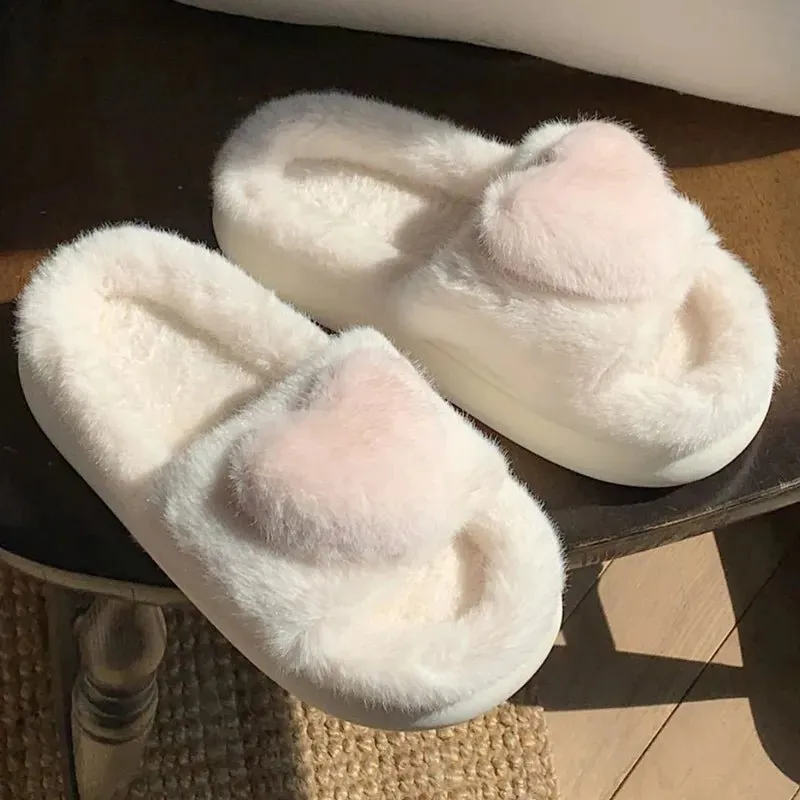 Heart Plush Slide Slippers