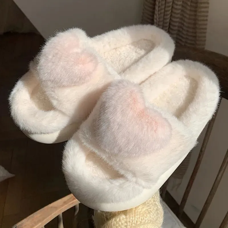 Heart Plush Slide Slippers