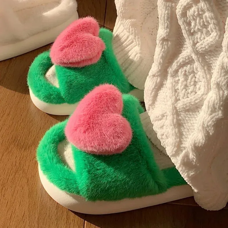 Heart Plush Slide Slippers