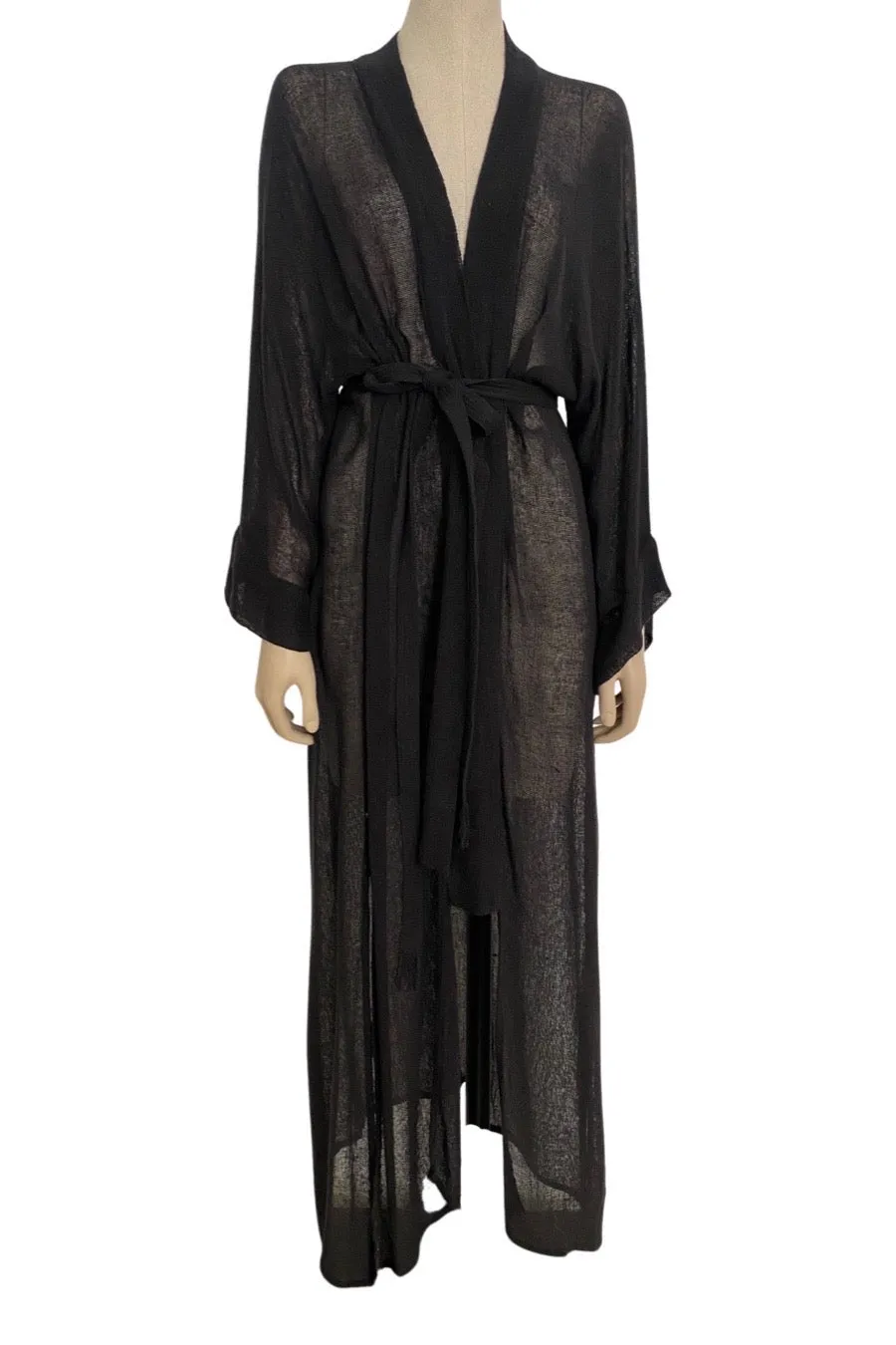 HEWA RAW SILK GAUZE KIMONO BLACK