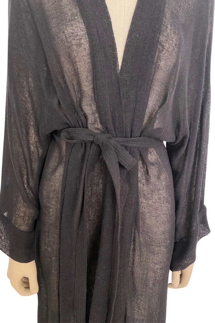HEWA RAW SILK GAUZE KIMONO BLACK
