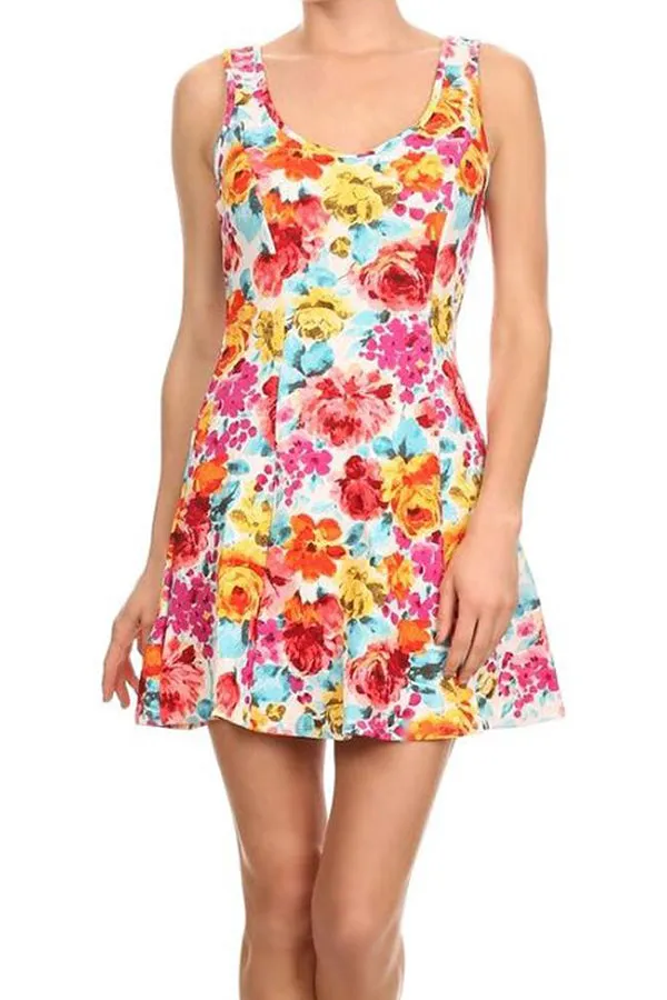 In Full Bloom Floral Print A-Line Tank Dress