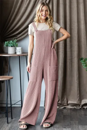 Jamie Dusty Rose Ribbed Front Pocket Sleeveless Jumpsuit