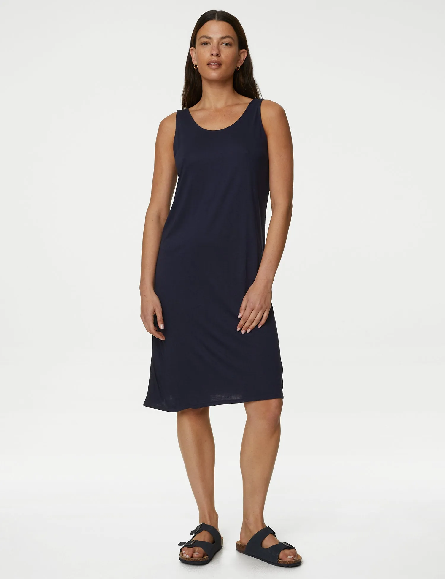 Jersey Round Neck Knee Length Slip Dress