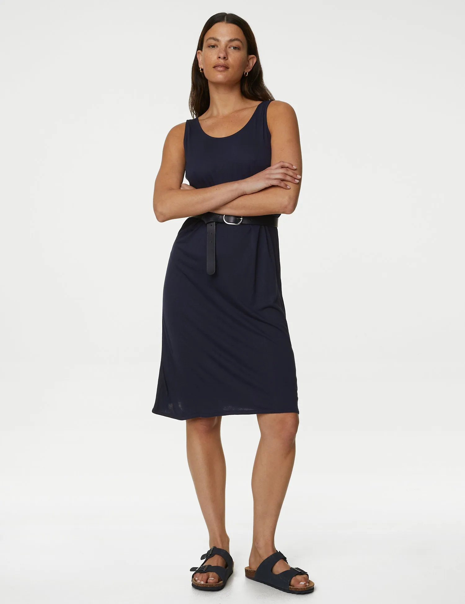 Jersey Round Neck Knee Length Slip Dress