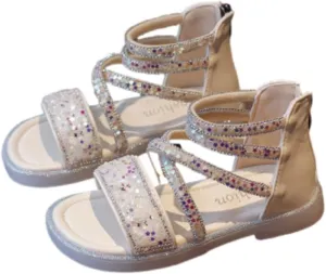 Kids Baby Girls Sandals Crystal Roman Princess Shoes Summer Dress Shoes Little Child/Big Kids Jelly Sandals for Toddler Girls (White, 3 Big Kids)