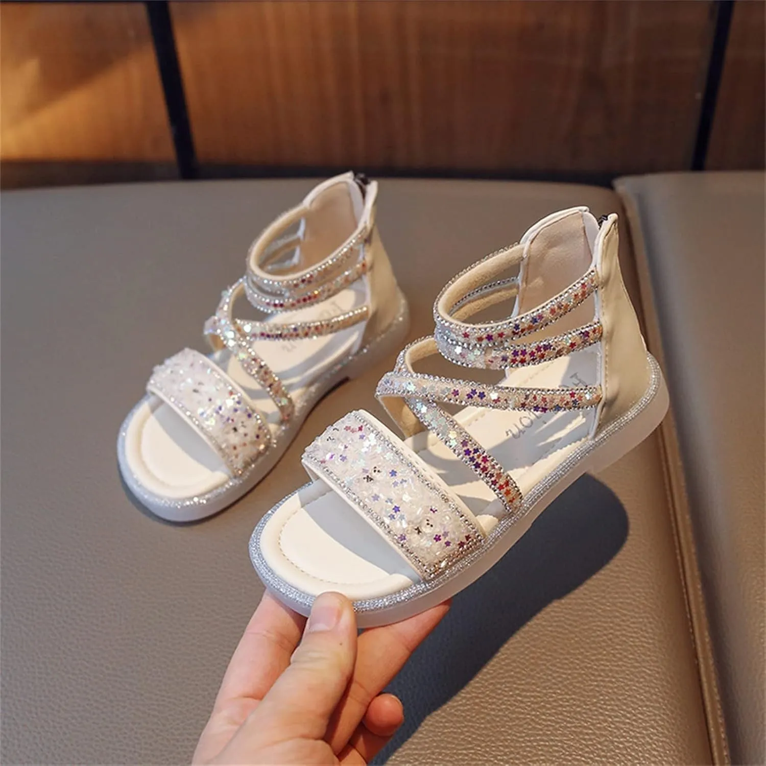 Kids Baby Girls Sandals Crystal Roman Princess Shoes Summer Dress Shoes Little Child/Big Kids Jelly Sandals for Toddler Girls (White, 3 Big Kids)