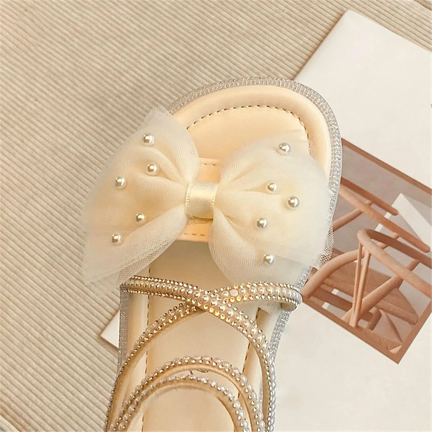 Kids Baby Girls Sandals Fashion Rhinestone Bow Roman Sandals Dress Princess Shoes Little Pink Ballet Shoes Girls (Beige, 3 Big Kids)