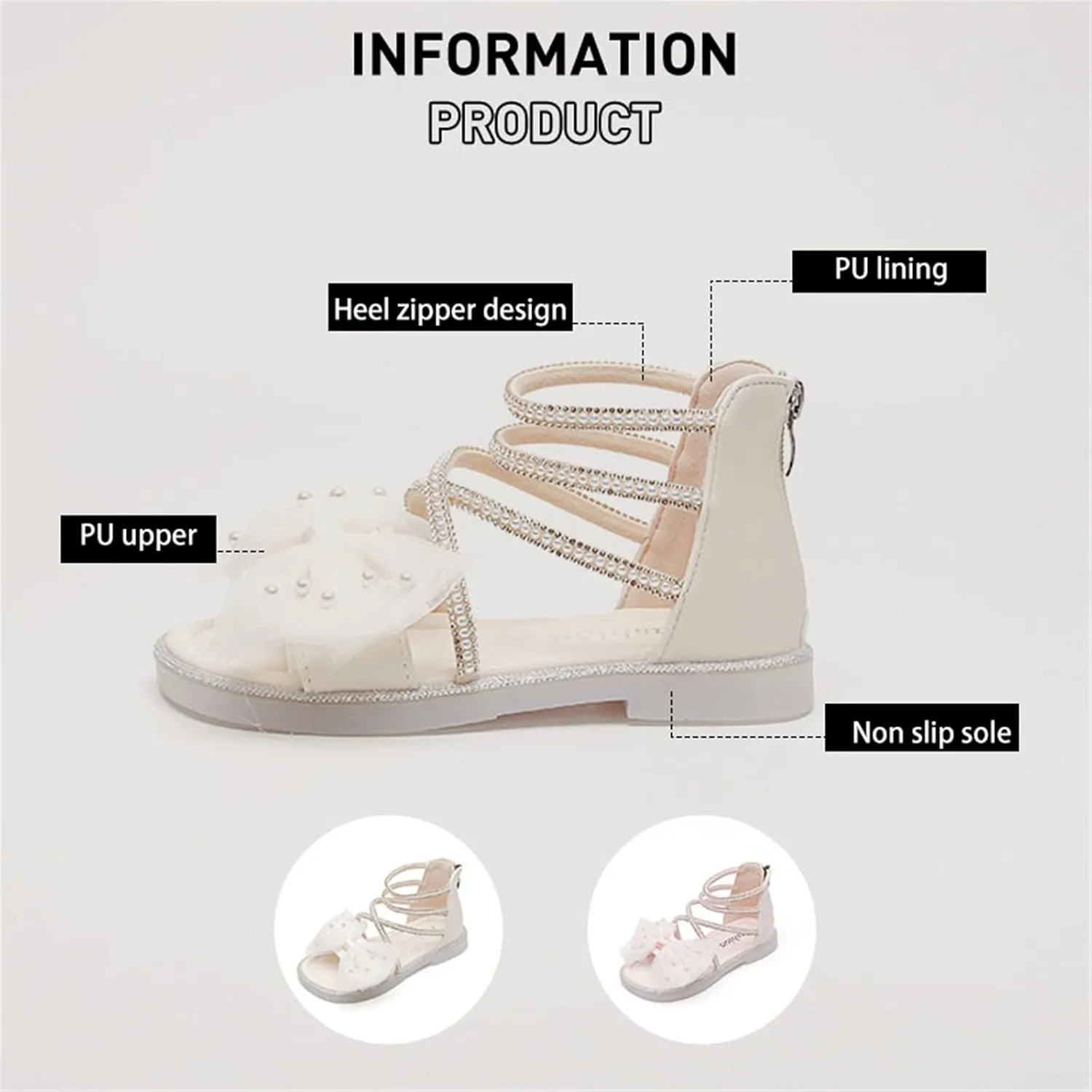 Kids Baby Girls Sandals Fashion Rhinestone Bow Roman Sandals Dress Princess Shoes Little Pink Ballet Shoes Girls (Beige, 3 Big Kids)