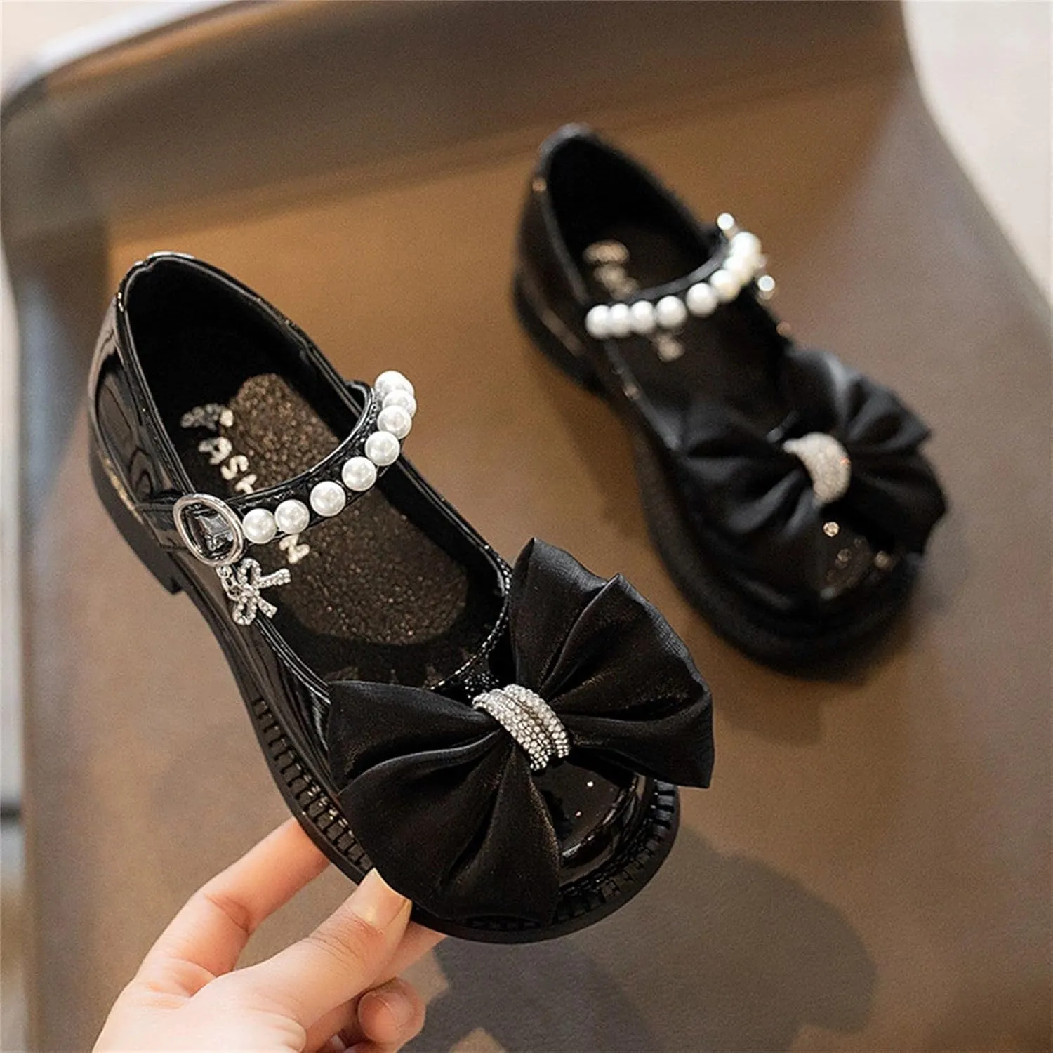 Kids Babygirls Leather Shoes Summer Soft Bottom Pearl Bow with Dress Princess Dressup Play Clothes for Little Girls (Black, 3 Big Kids)