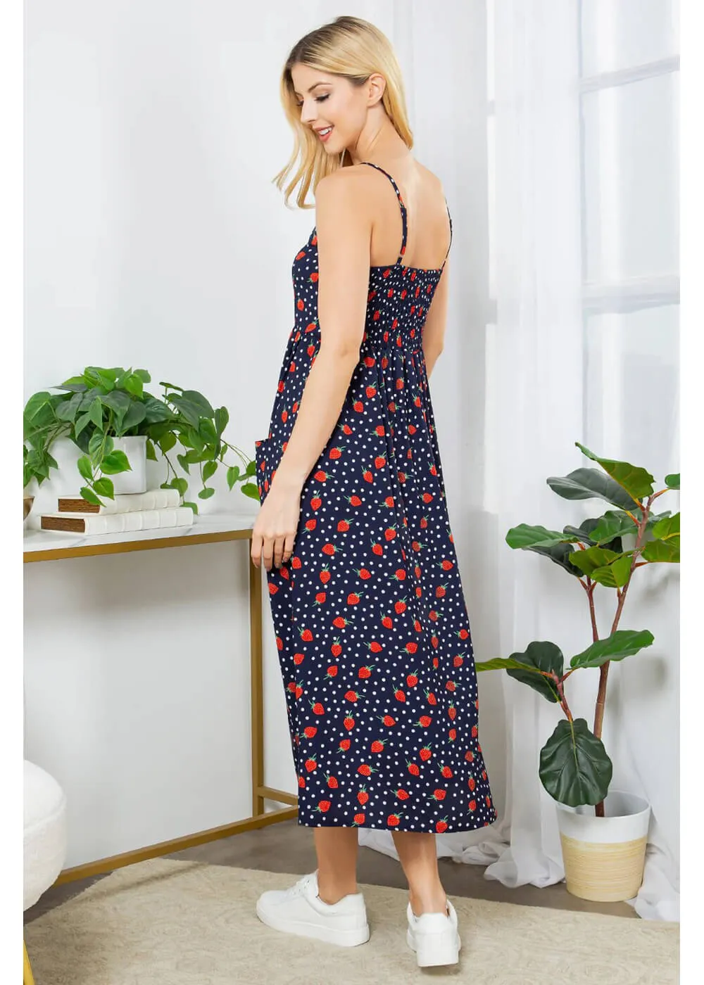 LA Soul Misty Strawberry Polkadot Maxi Dress Navy